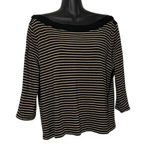 Lauren Ralph Lauren Womens Blouse Size XL Yellow Black Striped 3/4 Sleeve Top